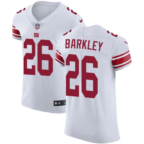 Nike Giants #26 Saquon Barkley White Men's Stitched NFL Vapor Untouchable Elite Jersey - Click Image to Close